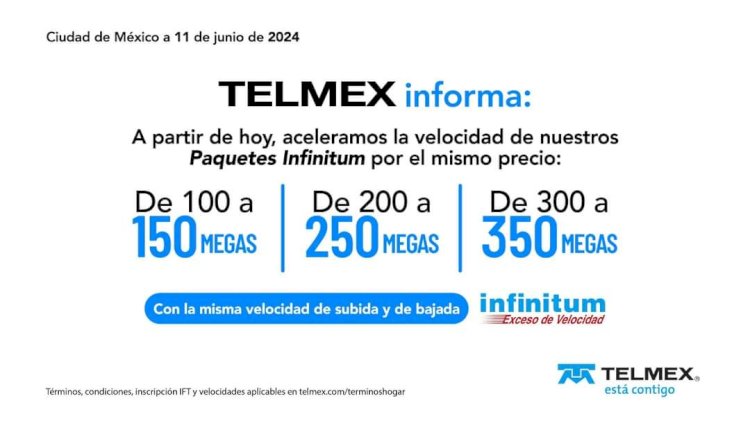 Telmex Mejora Velocidades de sus Planes Infinitum sin Costo Adicional para los Usuarios