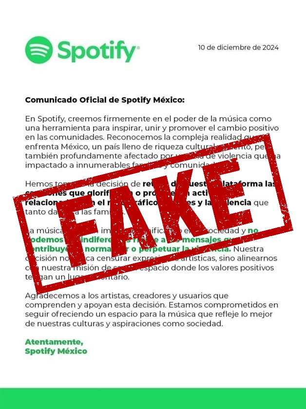 Falso | ¿Spotify México retirará los narcocorridos en 2024? Esto es lo que sabemos